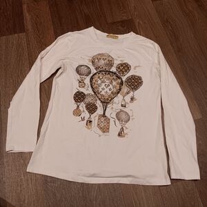 Vinizbena Italy White Long Sleeve Tee with Gold Balloon Printbena Italy